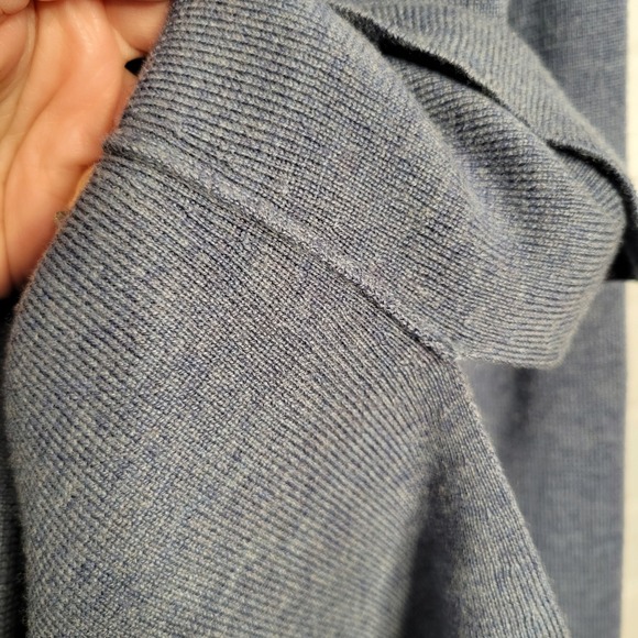 Vintage 80s Merino Wool Button Front Cardigan Sweater Blue Collared Knit Top M - Picture 8 of 10